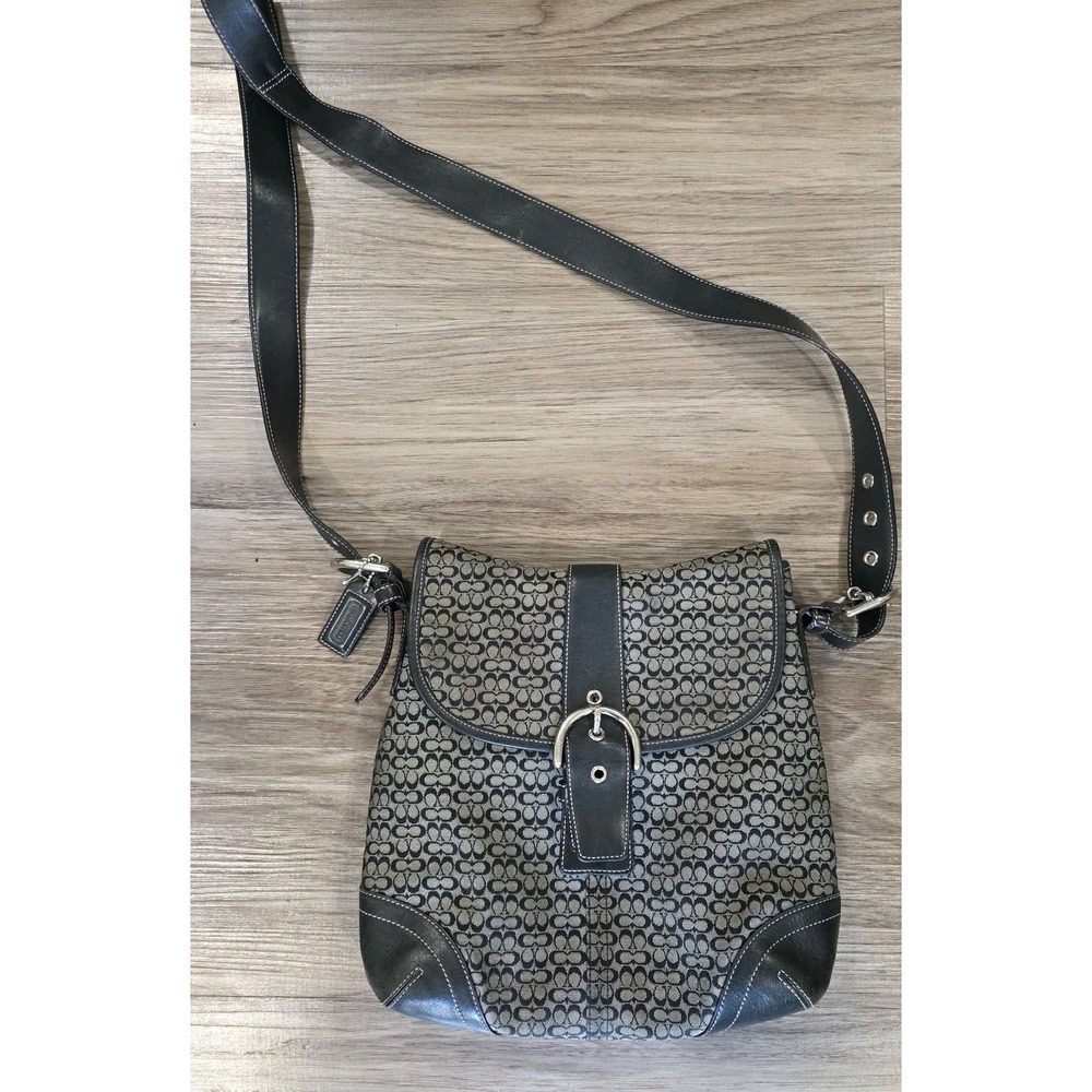 Coach Vintage LARGE Soho 6376 Signature C & Leather Shoulder/Tote Bag Black
